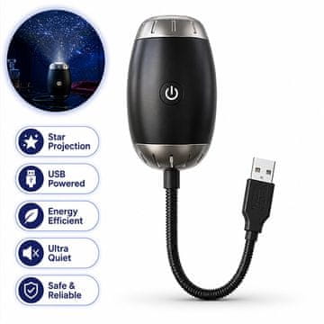 Cool Mango projektor zvjezdanog neba za ugođaj, LED svjetlo i USB napajanje s upravljanjem tipkom - GalaxyGlow