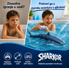 JOJOY® Interaktivni morski pas na daljinsko upravljanje, pliva u vodi, 360° okretanje, LED svjetla i efekti prskanja | SHARKOR