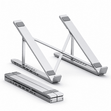 VYZIO® Podesivi aluminijski stalak za prijenosno računalo s USB-C priključnom stanicom, 8 portova, sklopiv dizajn | LAPDOCKX