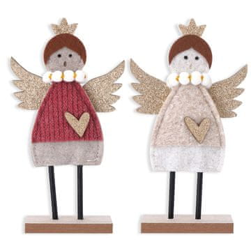 Drvene božićne dekoracije anđeli, set 2 kom visokokvalitetno drvo rustikalne stojeće figurice 15 x 4 x 21,5 cm i 15 x 4 x 24,3 cm ukras za stol, prozorsku dasku, kamin