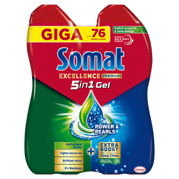 Somat Excellence Premium 5in1 Duo Gel za strojno pranje posuđa, 2x38, 76 pranja