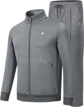 Nikcorp MoFiz muški sportski komplet trenirki dres za trening i trčanje, jakna puni patentni zatvarač 2 džepa, hlače s elastičnim pojasom i vezicom 2 džepa sivi XXL, prozračan blago elastičan poliester