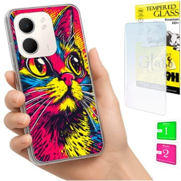 Etui za Oppo A5X, maskica FOTO, korice s mačkom + 9H staklo