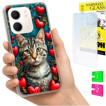 Fotka za Oppo A5X, maska za leđa s mačkom + 9H staklo