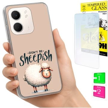Fotka za oppo a5x, maska s uzorkom ovce i zaštitno staklo 9h