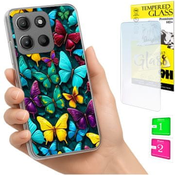 Etui za Motorola Moto G15, maska foto sa leptirima + staklo
