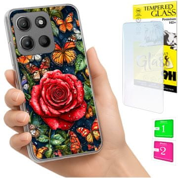 Etui za Motorola Moto G15, maska s foto urezom, leđa leptiri i staklo