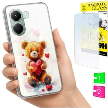 Etui za Xiaomi Poco X7 Pro 5G, maska foto, stražnja strana medvjedić + staklo 9h