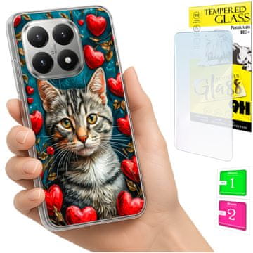 Etui za Xiaomi 15T, obloga foto case, plećki grafika mačkica + staklo 9h
