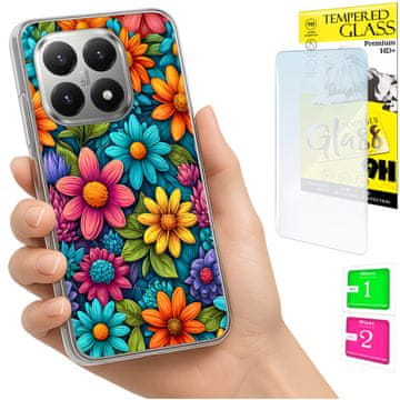 Etui za Xiaomi 15T fotofutrola s grafikom cvijeća i staklom 9h