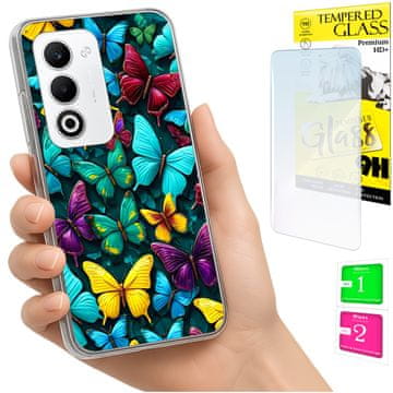 Etui za Oppo A5 5G, maska foto, stražnji dio s grafikom leptira + 9H staklo