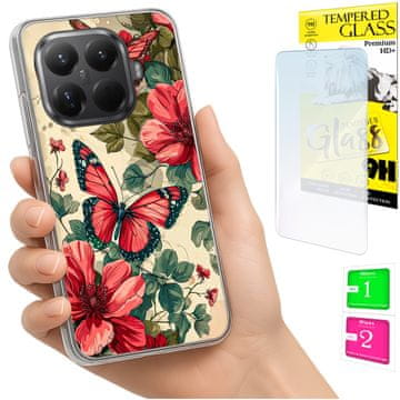 Etui za xiaomi 15t pro s foto uzorkom leptira i zaštitnim staklom 9h