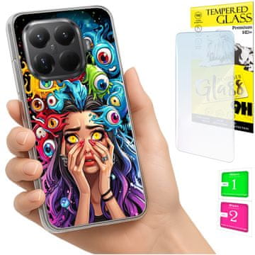 Futrola za Xiaomi 15t Pro foto kućište grafika oči + staklo 9h
