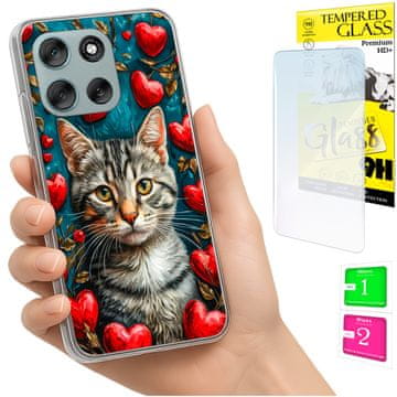 Etui za Motorola Moto G56, maska foto, stražnja maska, dizajn mačke + staklo