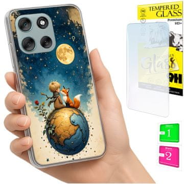 Etui za Motorola Moto G56, maska foto sa uzorkom lisica + staklo