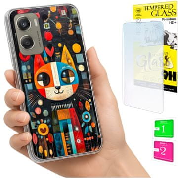 Futrola za Motorola Moto G06 / G06 Power, tvrda maska, mačka + staklo za ekran