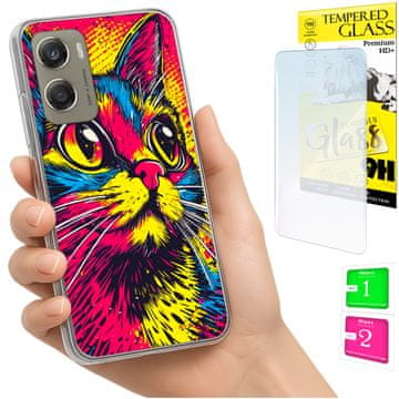 Etui za Motorola Moto G06 / G06 Power maska s uzorkom mačke + zaštitno staklo