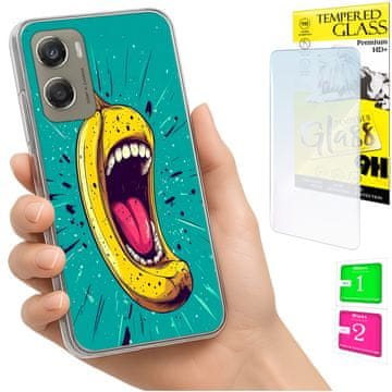 Etui za Motorola Moto G06 / G06 Power, maska sa stražnjom stranom banana i staklom