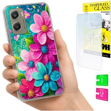Torbica za Motorola Moto G06 / G06 Power, maskica sa cvijećem + staklo