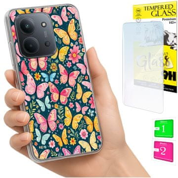 Etui za Xiaomi Redmi 15C 5G 173mm / Poco C85 s motivom leptira i zaštitnim staklom 9h