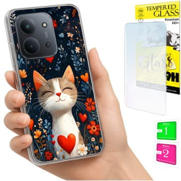 Etui za Xiaomi Redmi 15c 5g 173mm / Poco C85 leđa mačkica + staklo 9h