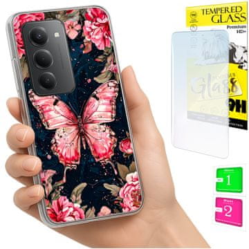 Futrola za Xiaomi Redmi 15 4G / 5G 169mm maska sa leptir uzorkom i staklom