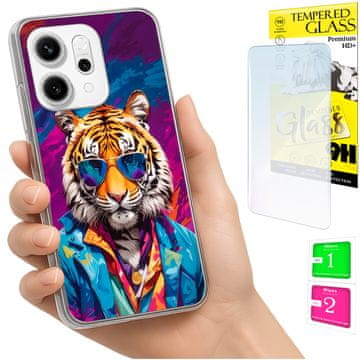 Etui za Oppo Reno 14F / 14 FS 5G, maska foto, leđa tigar i staklo