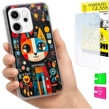 Etui za Oppo Reno 14F / 14 FS 5G, maska foto, pleći mačka + staklo
