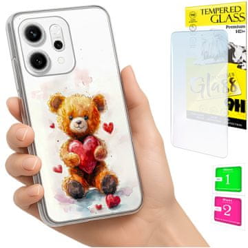 Torbica za Oppo Reno 14F / 14 FS 5G, maska s fotografijom, leđa s medvjedićem + staklo