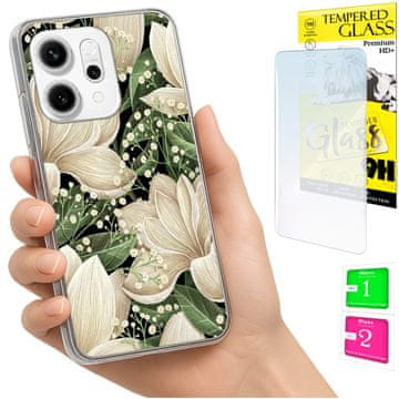 Etui za Oppo Reno 14F / 14 FS 5G maska foto s cvijećem na poleđini + staklo