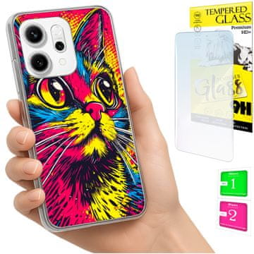 Etui za Oppo Reno 14F / 14 FS 5G maska foto s mačkom na leđima + staklo