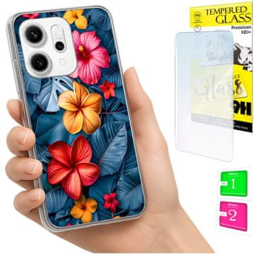Etui za Oppo Reno 14F / 14 FS 5G, maska foto, cvijeće na leđima + staklo