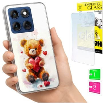 Etui za Motorola Edge 60 Fusion / Edge 60 foto case plišani medvjedić + staklo