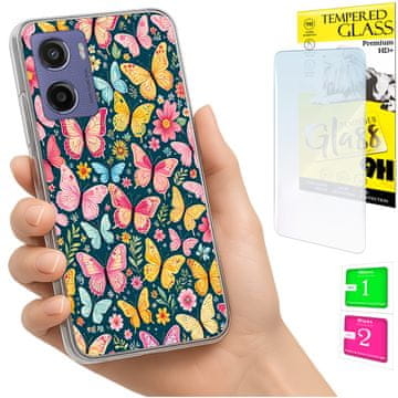 Etui za Motorola Moto E15 / Moto G05, maska foto, leptirići, staklo