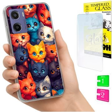 Etui za Motorola Moto E15 / Moto G05, zaštitna maska foto case s mačkicama, staklo