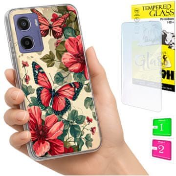 Etui za Motorola Moto E15 / Moto G05, maska foto, leptirići na leđima, staklo
