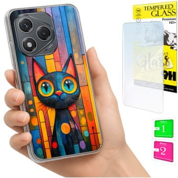 Etui za Honor 400 Lite obloga foto kućište pozadina grafika mačić + staklo 9h