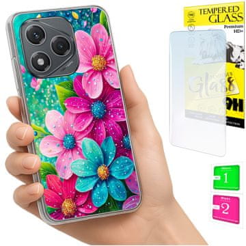 Etui za Honor 400 Lite s fotografijom cvijeća i zaštitnim staklom 9h