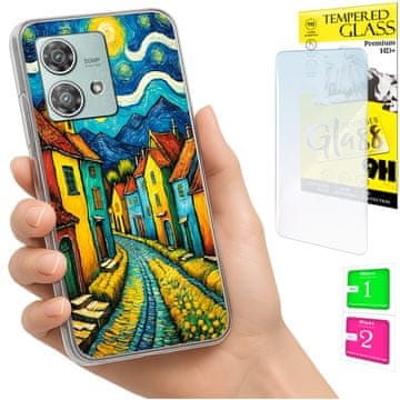 Etui za Motorola Edge 40 neo, torbica foto case s umjetnošću plecki + staklo 9h