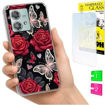 Futrola za Motorola Edge 40 Neo, maska foto cvijeće leptiri + staklo 9h