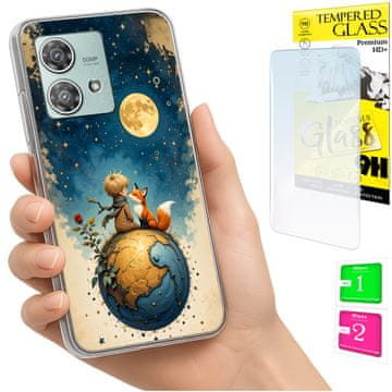 Etui za Motorola Edge 40 Neo, obloga foto case s lisicom i staklo 9h