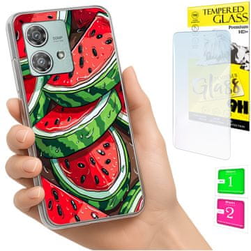 Etui za Motorola Edge 40 Neo, maska foto pleća lubenica + staklo 9h