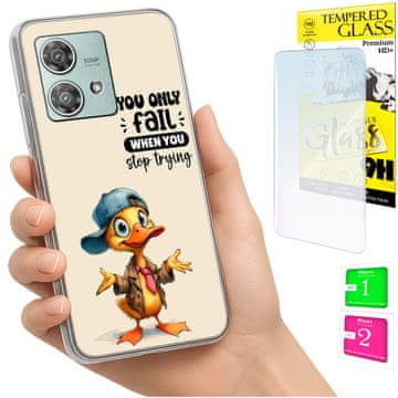 Etui za Motorola Edge 40 neo, foto maska s leđa patka + zaštitno staklo 9h