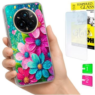Etui za Realme 14 Pro+ 5G / 14 Pro Plus 5G foto case s cvijećem na poleđini + staklo