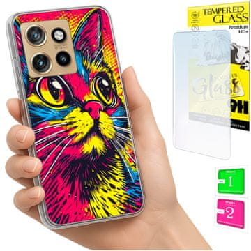 Maskica za Motorola Edge 50 Neo, foto kućište s mačkicom + staklo 9H