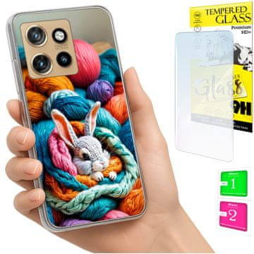 Etui za Motorola Edge 50 Neo, maska foto, pozadina kunić + staklo 9h
