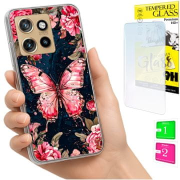 Futrola za Motorola Edge 50 Neo kućište foto case pozadina leptir + staklo 9h