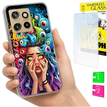 Etui za Motorola Edge 50 neo, obudowa foto case sa očima plecki + staklo 9h