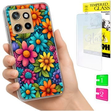 Etui za Motorola Edge 50 neo sa zaštitnim staklom 9h i motivom cvijeća