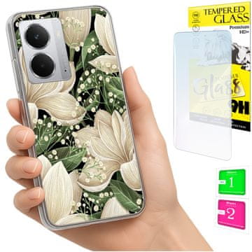 Etui za Realme 14 5G / 14T 5G, stražnje kućište s cvijećem + 9h staklo